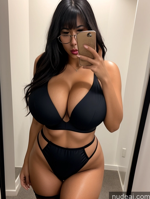 ai nude image of araffe woman in a black bikini taking a selfie in a mirror pics of Lingerie Model Two Huge Boobs Glasses Perfect Boobs Big Ass Perfect Body Oiled Body 20s Sexy Face Black Hair Bangs Filipina Soft Anime Changing Room Front View On Back Nude Harem Pants Bra Goth Lingerie One Piece Swimsuit Cleavage