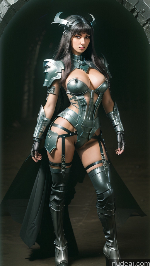 ai nude image of arafed woman in a costume and armor posing for a picture pics of Woman Busty Perfect Boobs Big Ass Thick Big Hips Seductive Brunette White Cave Spreading Legs Nude Boots Fantasy Armor Stockings Topless Dark Lighting Detailed Dark_Fantasy_Style SuperMecha: A-Mecha Musume A素体机娘 Goth Gals V2 Hair Tied Up Death Knight Futuristic