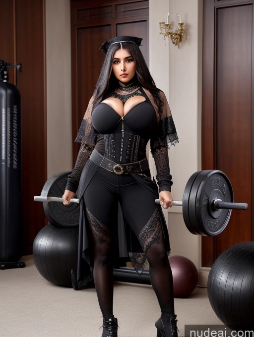 ai nude image of araffe woman in black lingerie posing with a barbell pics of Miss Universe Model Busty Huge Boobs One Perfect Boobs Muscular Abs Big Ass Huge Tits, Hard Nipples 20s Seductive Sexy Face Black Hair Ottoman Asena Gym Goth Working Out Vampire Victorian Better Leggins - Goth Scarf