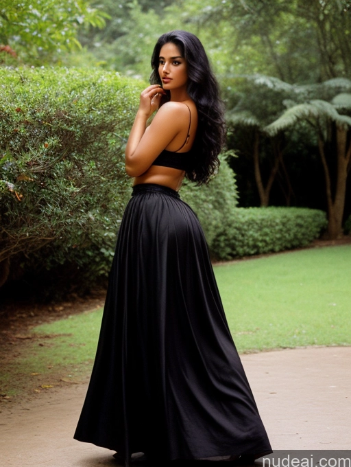 ai nude image of araffe woman in a black dress posing for a picture pics of Indian Perfect Boobs Big Ass Beautiful Perfect Body 30s One Seductive Black Hair Long Hair Film Photo Front View Long Skirt