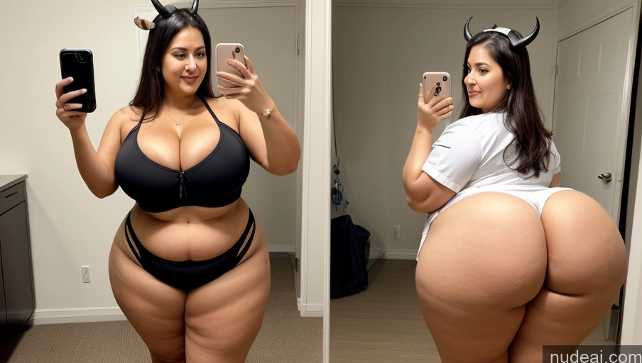 ai nude image of there is a woman in a black bikini taking a selfie pics of Huge Boobs Big Ass Big Hips Chubby Thick Long Legs Short Perfect Body Pubic Hair Tanned Skin 18 Succubus Milf Fat Busty Perfect Boobs Lab Coat Hospital Shocked Cleavage Mirror Selfie