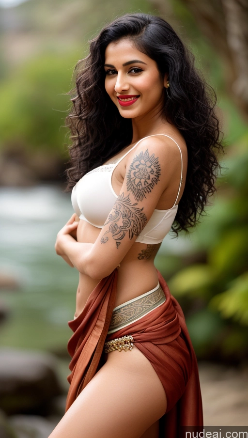 ai nude image of arafed woman with a tattoo on her arm and a skirt pics of Woman One Small Tits Sunglasses Tattoos Lipstick Small Ass Abs Tall Pubic Hair Curly Hair Fairer Skin 20s Happy Black Hair Indian Front View Sari