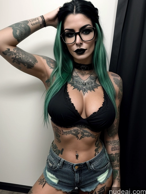 related ai porn images free for Perfect Boobs Glasses Tattoos Perfect Body Tanned Skin Green Hair Daisy Dukes Halloween Goth