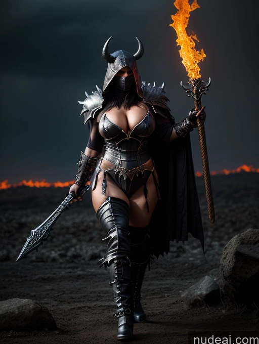 ai nude image of arafed woman in armor holding a sword and a fire pics of Sorority Several Huge Boobs Muscular Big Ass Abs Fat Long Legs Fairer Skin 50s Ginger Nude Fantasy Armor Dark Lighting Detailed Sexy Face Death Knight Hell