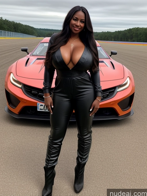 related ai porn images free for Busty Perfect Boobs Beautiful Perfect Body Dark Skin 40s Long Hair Soft + Warm Front View Boots Jumpsuit Race Driver