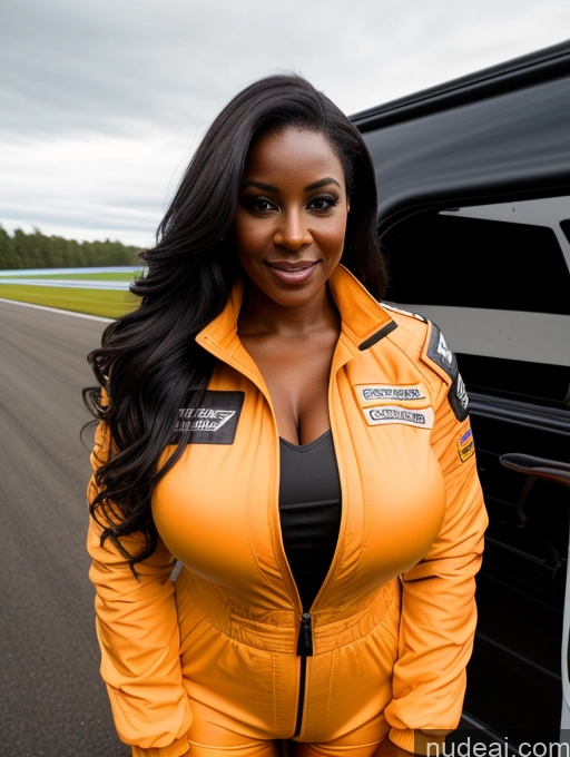 related ai porn images free for Busty Perfect Boobs Beautiful Perfect Body Dark Skin 40s Long Hair Soft + Warm Front View Boots Jumpsuit Race Driver Jacket