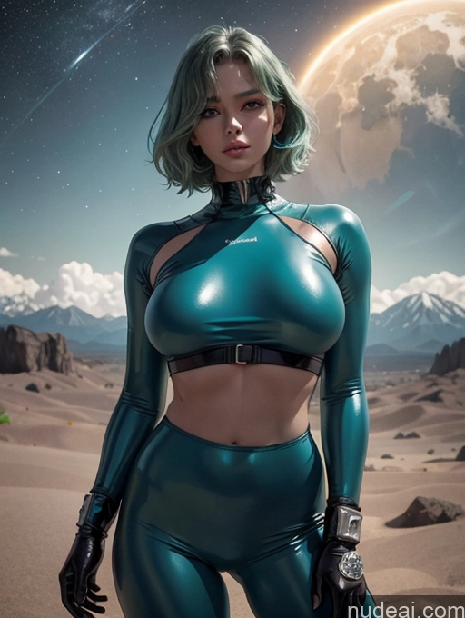 related ai porn images free for Bright Lighting Alternative Jewelry Strapless Sci-fi Armor Space Suit 60s Stargazing Dutch Bobcut Green Hair Sexy Face 20s Model Perfect Boobs Perfect Body Mountains Latex