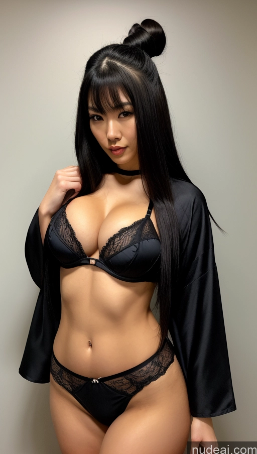 ai nude image of araffe woman in a black lingerie posing for a picture pics of Lingerie Model Busty Beautiful Muscular Big Ass Tall Perfect Body Hairy Women 20s Serious Black Hair Hair Tied Up Japanese Nude Kimono Vampire Detailed Victorian Partially Nude Ninja Martial Arts Fat