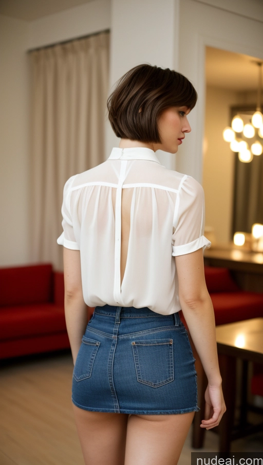 ai nude image of arafed woman in a white blouse and blue skirt standing in a living room pics of Small Tits Beautiful Small Ass Skinny Short Hair Fairer Skin 18 Brunette Russian Party Blouse Mini Skirt Detailed