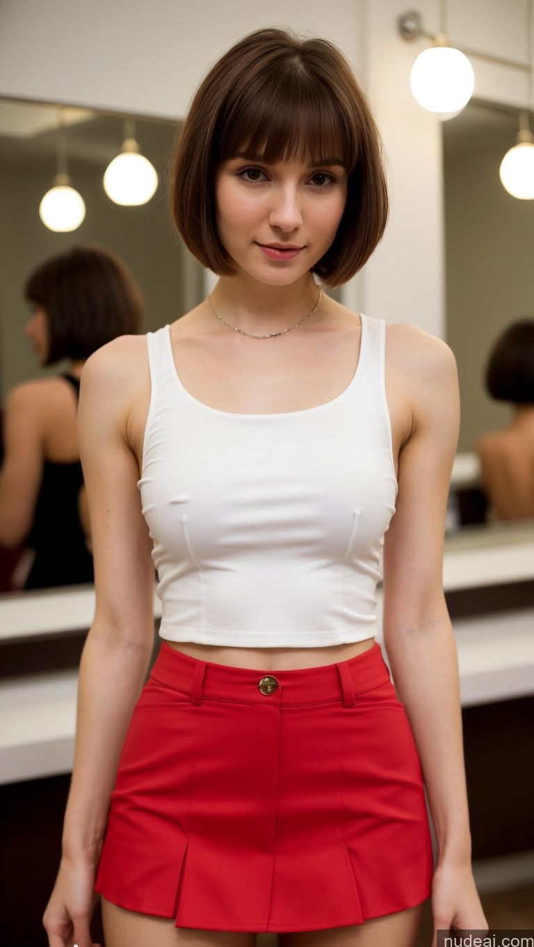 ai nude image of there is a woman in a white tank top and red skirt pics of Small Tits Beautiful Small Ass Skinny Short Hair Fairer Skin 18 Brunette Russian Party Blouse Mini Skirt Detailed Tank Top