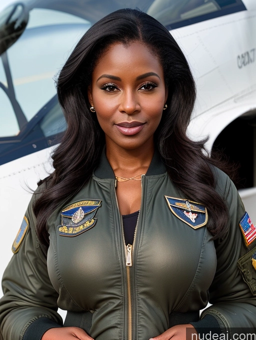 related ai porn images free for Busty Perfect Boobs Beautiful Perfect Body Dark Skin 50s Long Hair Soft + Warm Front View Bomber Military Pilot