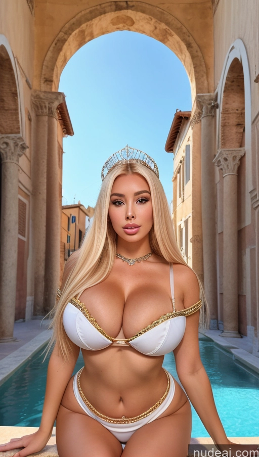 ai nude image of arafed woman in a white bikini and tiable posing by a pool pics of Bimbo Busty Perfect Boobs Beautiful Big Hips Perfect Body Crisp Anime Regal Tunic Rome