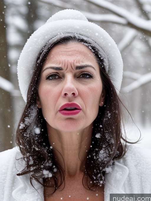 ai nude image of araffe woman in a white hat and coat blowing a kiss pics of Woman Busty Lipstick Skinny Short Pregnant 50s Angry Shocked Brunette Long Hair French Front View One Piece Swimsuit Pearl Jewelry Snow Suit