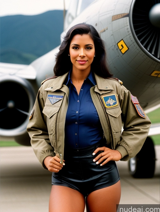 related ai porn images free for Perfect Boobs Busty Beautiful Abs Perfect Body Dark Skin Long Hair Front View Boots Jacket Military Pilot Vintage