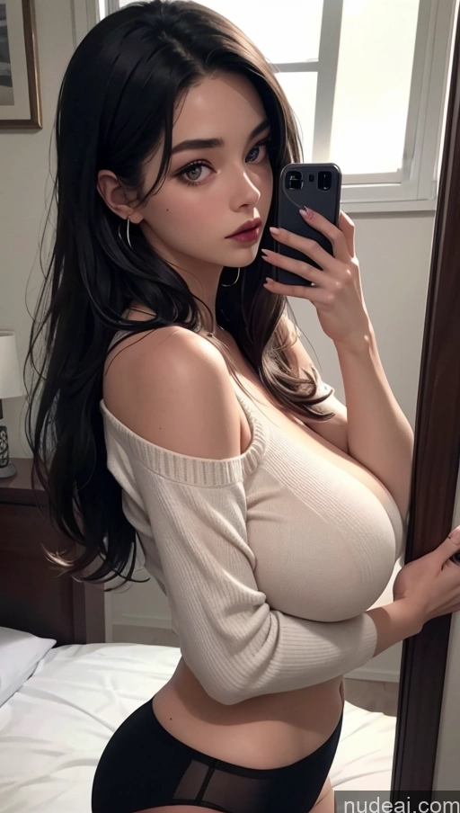 related ai porn images free for Woman One Huge Boobs Skinny 18 Black Hair Long Hair White Bedroom Blouse Shirt Underwear Sweater Goth Close-up View Mirror Selfie Genshin-ganyu, Bare Shoulders