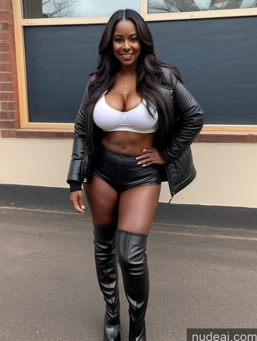 related ai porn images free for Busty Perfect Boobs Beautiful Abs Perfect Body Dark Skin 60s Long Hair Soft + Warm Front View Boots Jacket Leather Teacher