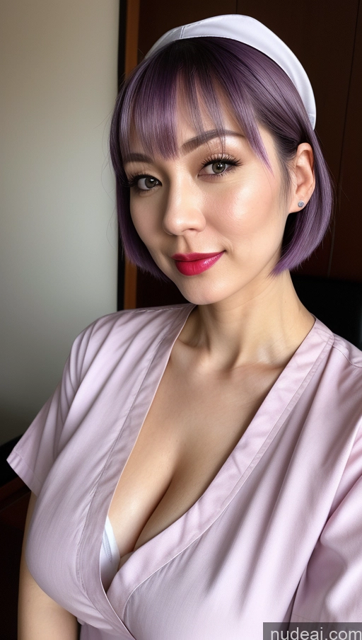 related ai porn images free for Woman One Huge Boobs Beautiful Lipstick Fairer Skin Close-up View Detailed Purple Hair Bobcut Japanese 30s Nurse