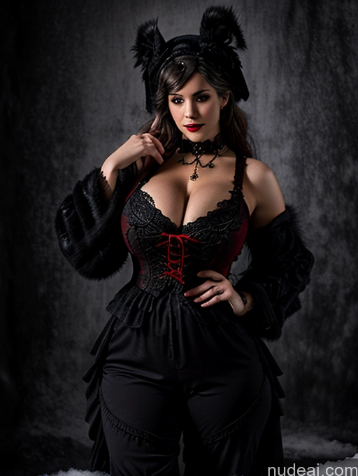 Model One Busty Huge Boobs Perfect Boobs Muscular Big Ass Abs Big Hips Huge Tits, Hard Nipples 20s Seductive Sexy Face Slicked Italian Snow Fur Harem Pants Vampire Victorian Modern Victorian Fashion Dress Ghotic Style V1 Simple Dark Lighting Black Hair Goth