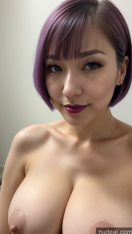 ai nude image of arafed asian woman with purple hair and big breast posing for a picture pics of Woman One Huge Boobs Beautiful Lipstick Fairer Skin 30s Purple Hair Bobcut Japanese Close-up View Nude