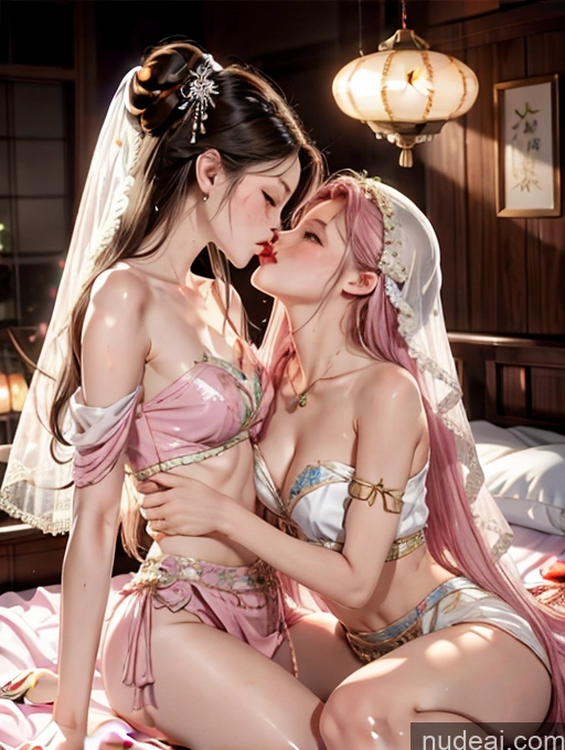 related ai porn images free for Model Beautiful Skinny 18 Long Hair Pink Hair Japanese Two China Goddess Fashion Bedroom Kisses