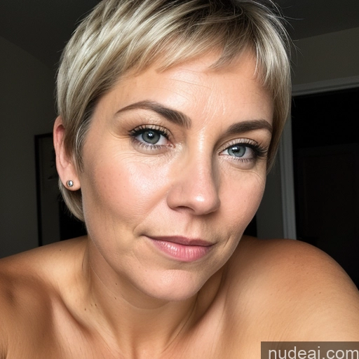 ai nude image of blond woman with blue eyes and a short blond hair posing for a picture pics of Milf One Small Tits Big Ass Chubby Big Hips Short Pubic Hair Short Hair Tanned Skin Serious Black Hair Scandinavian Skin Detail (beta) Close-up View Nude Dark Lighting Detailed 40s Cumshot