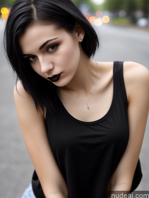 related ai porn images free for Small Tits Beautiful Skinny 18 Black Hair Straight Russian Street Close-up View Goth Tank Top