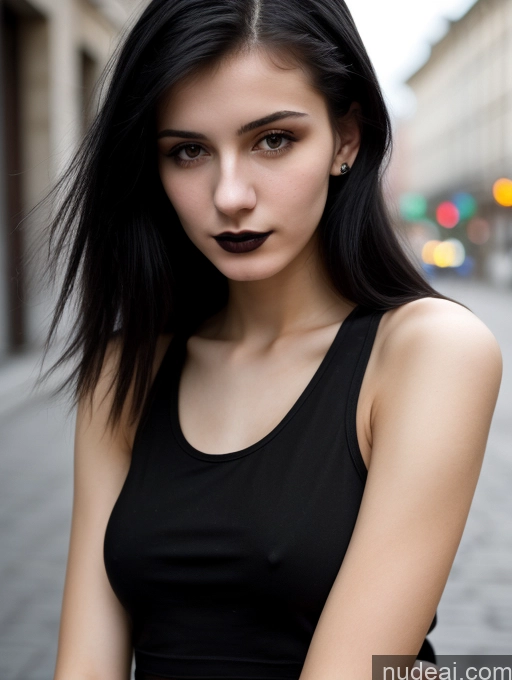 related ai porn images free for Small Tits Beautiful Skinny 18 Black Hair Straight Russian Street Close-up View Goth Tank Top