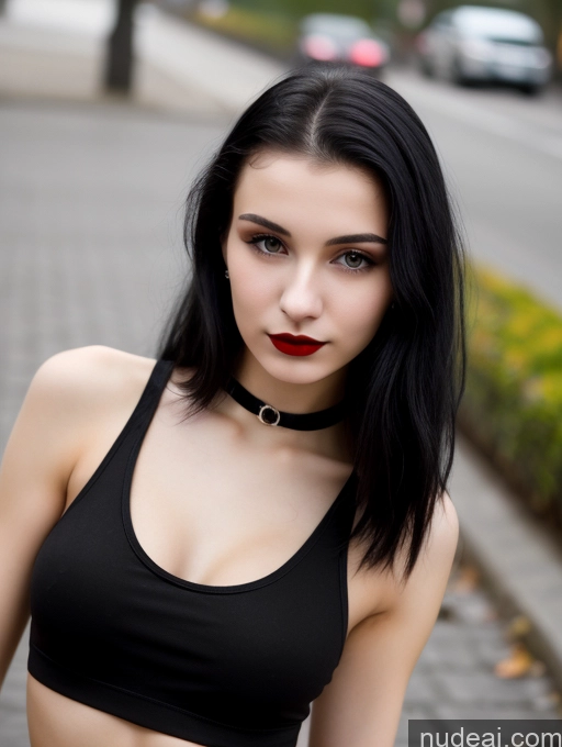 related ai porn images free for Small Tits Beautiful Skinny 18 Black Hair Straight Russian Street Close-up View Goth Tank Top Lipstick