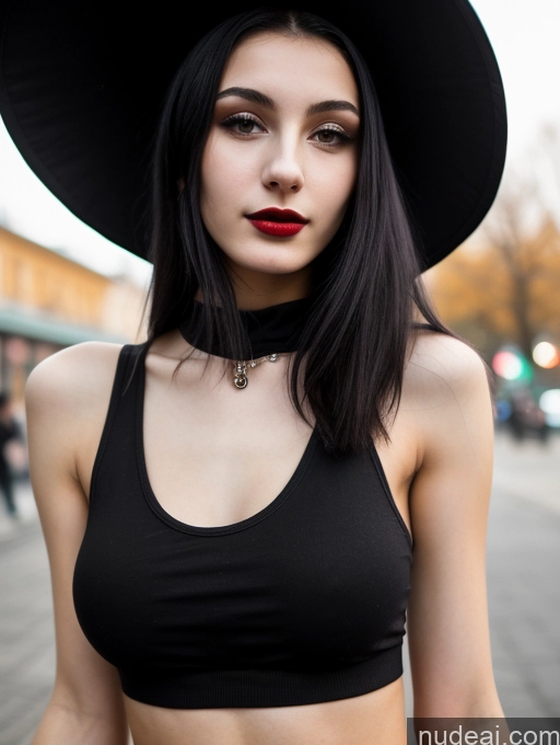 related ai porn images free for Small Tits Beautiful Skinny 18 Black Hair Straight Russian Street Close-up View Goth Tank Top Lipstick