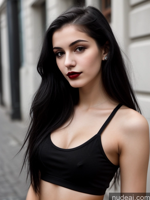 related ai porn images free for Small Tits Beautiful Skinny 18 Black Hair Straight Russian Street Close-up View Goth Tank Top Lipstick