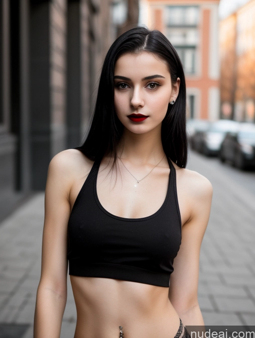 related ai porn images free for Small Tits Beautiful Skinny 18 Black Hair Straight Russian Street Close-up View Goth Tank Top Lipstick