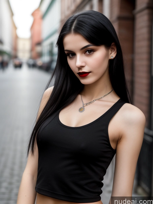 related ai porn images free for Small Tits Beautiful Skinny 18 Black Hair Straight Russian Street Close-up View Goth Tank Top Lipstick