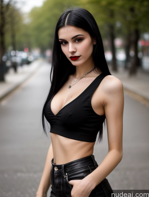 related ai porn images free for Small Tits Beautiful Skinny 18 Black Hair Straight Russian Street Close-up View Goth Tank Top Lipstick