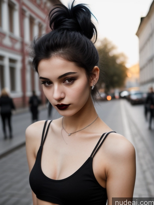 related ai porn images free for Small Tits Beautiful Skinny 18 Black Hair Straight Russian Street Close-up View Goth Tank Top Lipstick