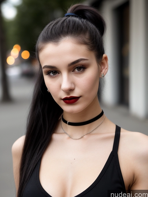 related ai porn images free for Small Tits Beautiful Skinny 18 Black Hair Russian Street Close-up View Goth Tank Top Lipstick Ponytail