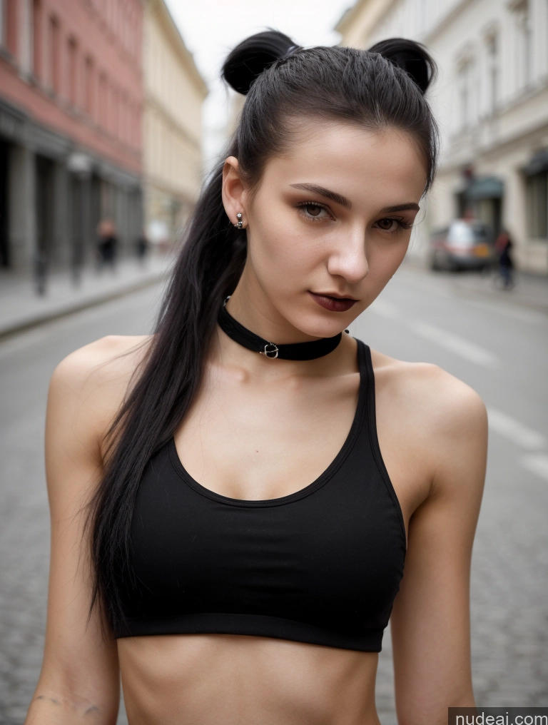 related ai porn images free for Small Tits Beautiful Skinny 18 Black Hair Russian Street Close-up View Goth Tank Top Ponytail