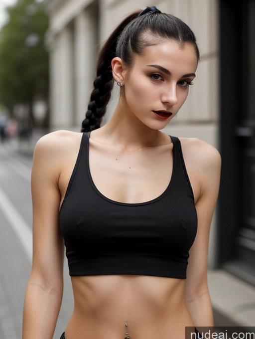 related ai porn images free for Small Tits Beautiful Skinny 18 Black Hair Russian Street Close-up View Goth Tank Top Ponytail