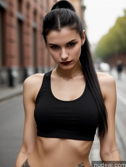 related ai porn images free for Small Tits Beautiful Skinny 18 Black Hair Russian Street Close-up View Goth Tank Top Ponytail