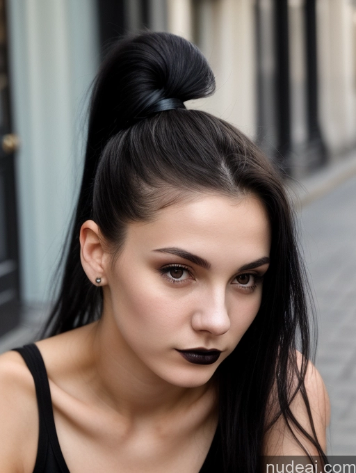 related ai porn images free for Small Tits Beautiful Skinny 18 Black Hair Russian Street Close-up View Goth Tank Top Ponytail