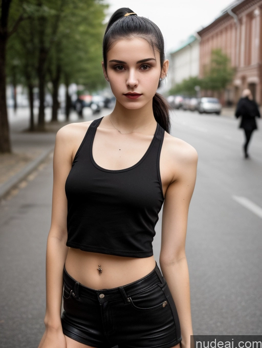 related ai porn images free for Small Tits Beautiful Skinny 18 Black Hair Russian Street Close-up View Goth Tank Top Ponytail