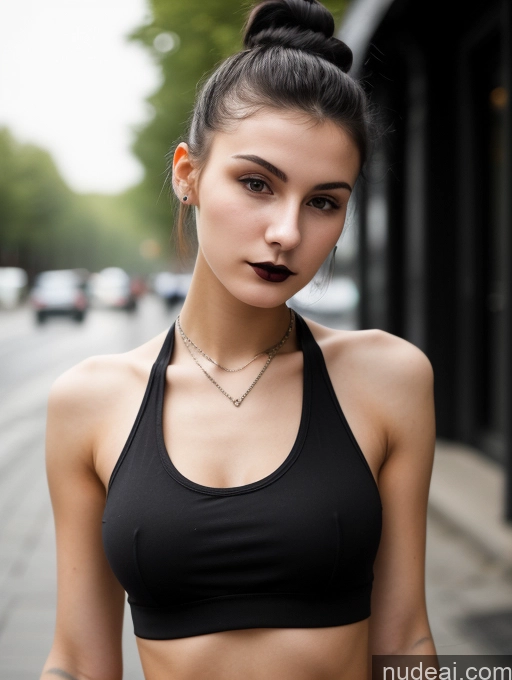 related ai porn images free for Small Tits Beautiful Skinny 18 Black Hair Russian Street Close-up View Goth Tank Top Hair Bun