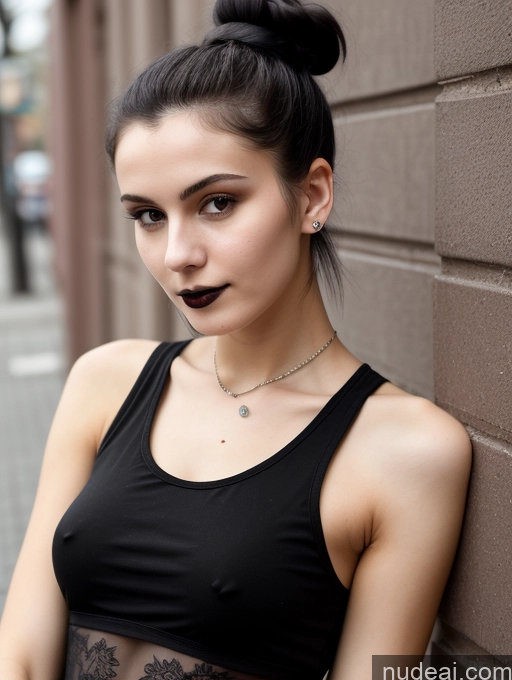 related ai porn images free for Small Tits Beautiful Skinny 18 Black Hair Russian Street Close-up View Goth Tank Top Hair Bun