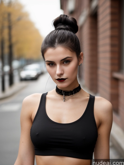 related ai porn images free for Small Tits Beautiful Skinny 18 Black Hair Russian Street Close-up View Goth Tank Top Hair Bun