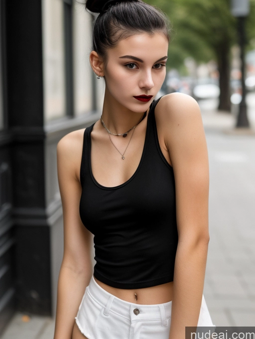 related ai porn images free for Small Tits Beautiful Skinny 18 Black Hair Russian Street Close-up View Goth Tank Top Hair Bun