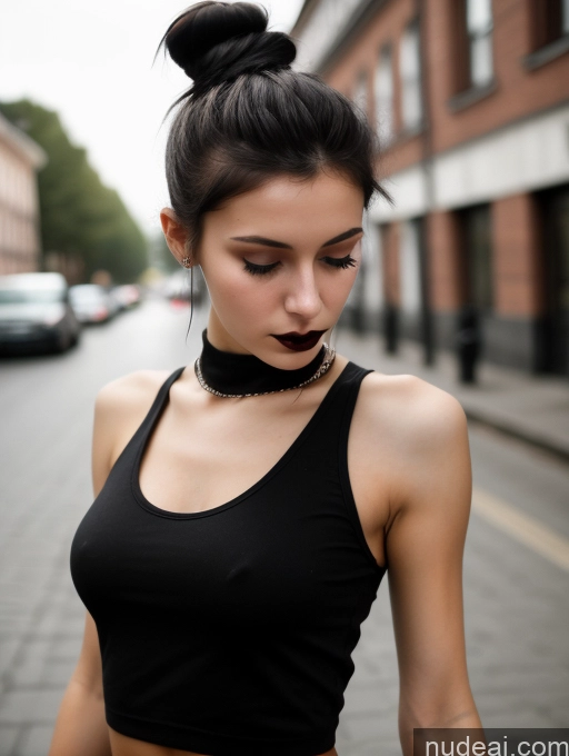 related ai porn images free for Small Tits Beautiful Skinny 18 Black Hair Russian Street Close-up View Goth Tank Top Hair Bun