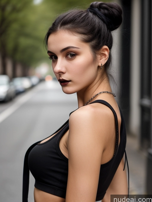 related ai porn images free for Small Tits Beautiful Skinny 18 Black Hair Russian Street Close-up View Goth Tank Top Hair Bun