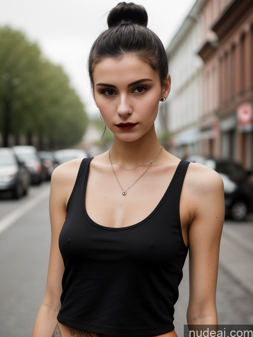 related ai porn images free for Small Tits Beautiful Skinny 18 Black Hair Russian Street Close-up View Goth Tank Top Hair Bun