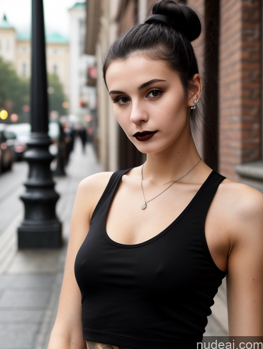 related ai porn images free for Small Tits Beautiful Skinny 18 Black Hair Russian Street Close-up View Goth Tank Top Hair Bun