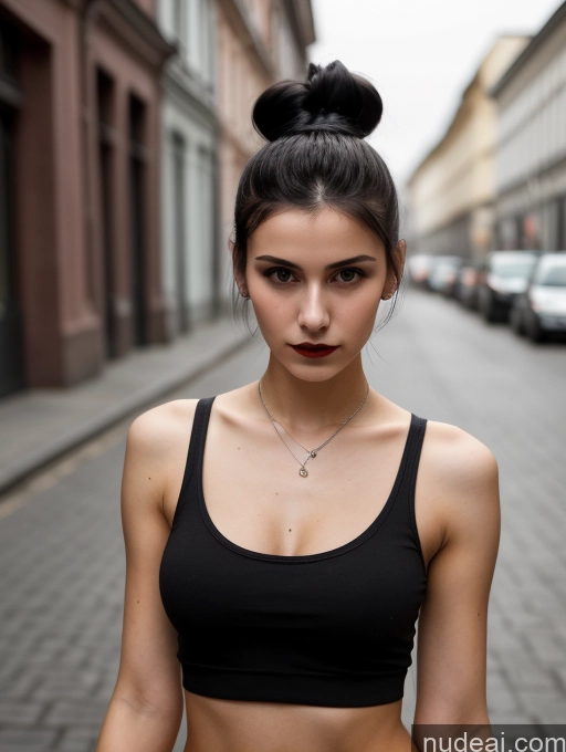 related ai porn images free for Small Tits Beautiful Skinny 18 Black Hair Russian Street Close-up View Goth Tank Top Hair Bun