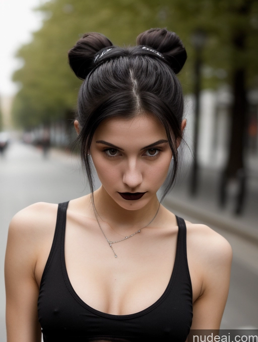 related ai porn images free for Small Tits Beautiful Skinny 18 Black Hair Russian Street Close-up View Goth Tank Top Hair Bun